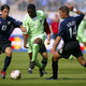 Nigeria’s Bartholomew Ogbeche taking on Diego Simeone and Diego Placente of Argentina during the 2002 World Cup.